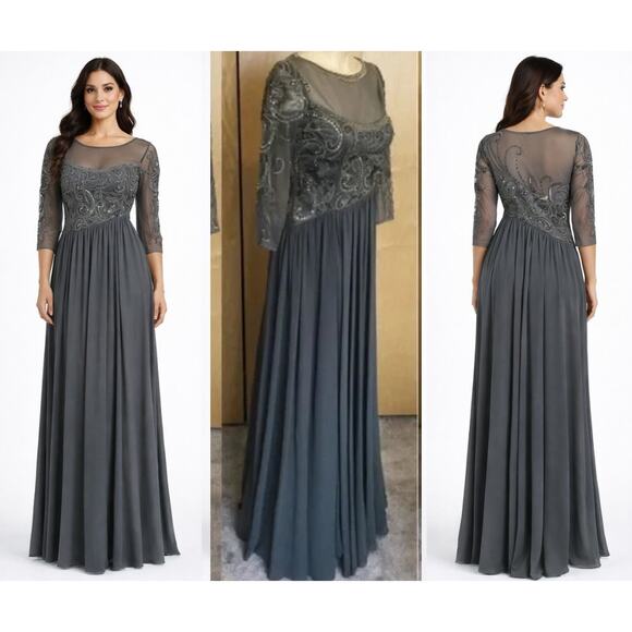 Sue Wong Dresses & Skirts - Sue Wong embroidered Elbow Mesh Sleeve Dress